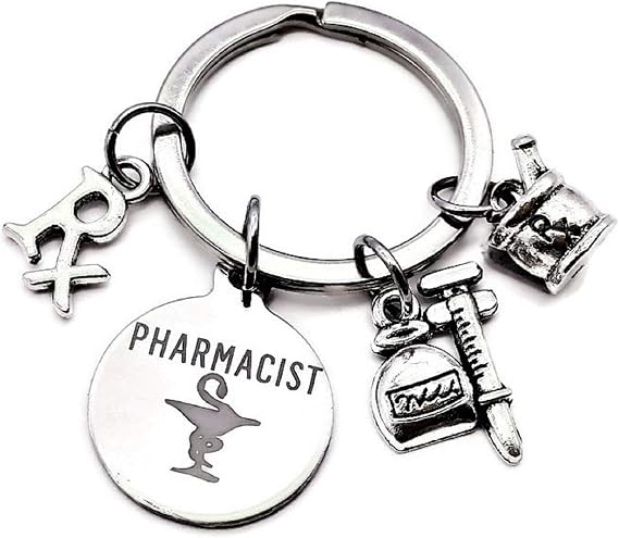 Kit's Kiss Pharmacist Keychain, RX Pharmacy Keychain, Silver