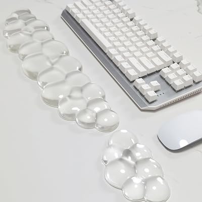 Cloud White Clear Ergonomic Gel Wrist Rest for Keyboard and Mouse Set - Non-Slip, Washable Silicone Wrist Pad 16.8x4.1 Keyboard  5.9x3.5 Mouse for Gaming, Office, Design