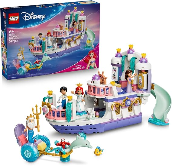 LEGO Disney Princess Ariel’in Kraliyet Düğün Gemisi 43299 | 6 Yaş ve Üzeri Çocuklar için Max ve Sebastian Dahil 7 Karakter İçeren Oyuncak Yapım Seti, Hediye Fikri (519 Parça)