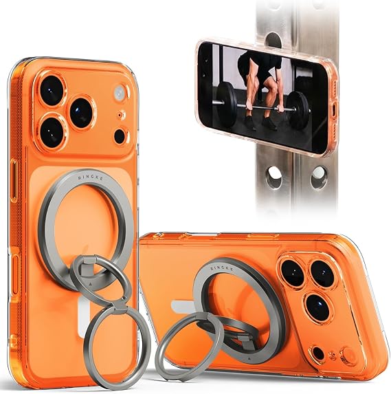 Ringke for MagSafe Phone Grip [Double Sided Magnetic Phone Holder] 3-Tier Foldable Stand Two-Sided Powerful Magnet for Gym Dual Magnetic Smart Ring for iPhone 17 Pro Max 16 15 14 13 12 - Satin Silver