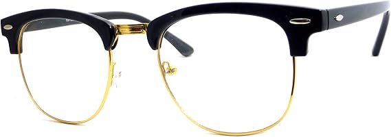 VINTAGE Inspired Classic Half Frame Clear Lens Glasses BLACK/ GOLD