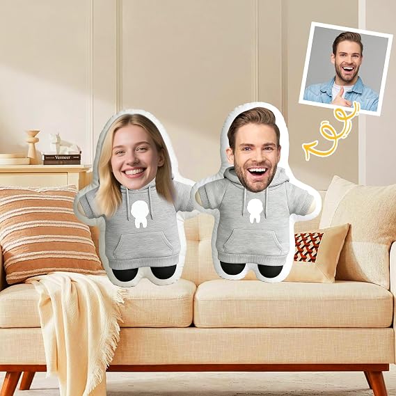 Personalized Face Pillow with Photo, Custom Stuffed Throw Pillow, Soft Cute Design for Family, Friends & Couples, Funny Gag Gift, Ideal for Easter, Mother's Day, Halloween & Home Decor