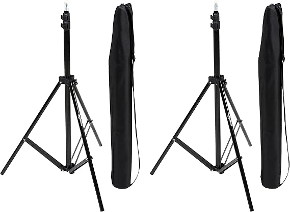 Amazon Basics Portable Aluminum Photography Light Stand Tripod with Case, Adjustable 2.8-6.7 Feet, Pack of 2, Black