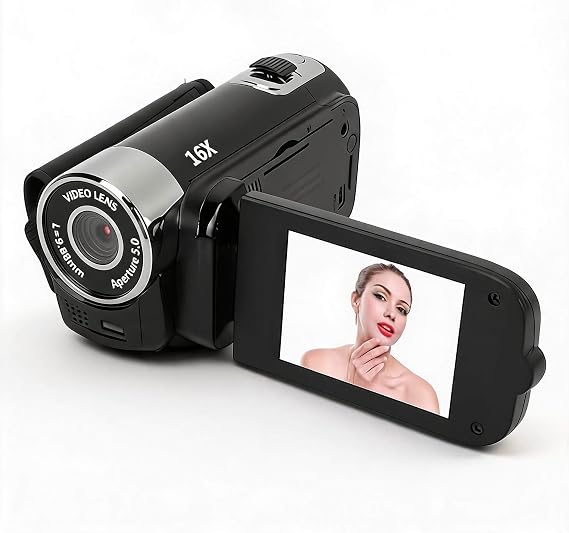 1080PDigital Camera, 16MP Camcorder with 2.4 Inch Rotatable Screen, 16X Zoom HD Video Recorder with Fill Light, Video Camera Built in Battery (Black)