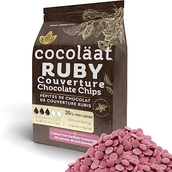 Cocolaat Ruby Couverture Chocolate Chips | Culinary Grade for Bakers, Pastry Chefs, Chocolatiers | 35% Cocoa - 35% Fat | Gold Foil Resealable Pouch Perfect Holiday Gift | 2 lb