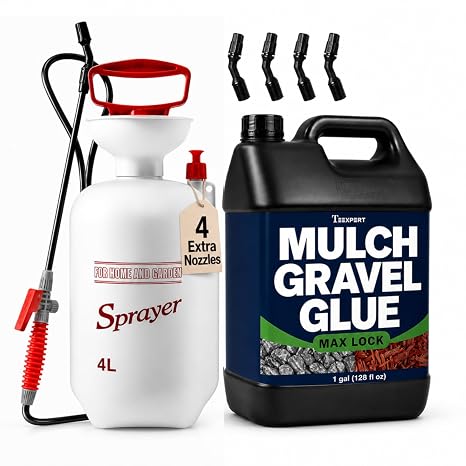 Teexpert Rock Glue with 4L Pump Sprayer: 1 Gallon Water-Based Mulch Binder for Landscaping Lock Mulch Stone Gravel in Place Reduce Material Loss,Safe for Kids Plant Pet Gravel Adhesive for Yards Patio