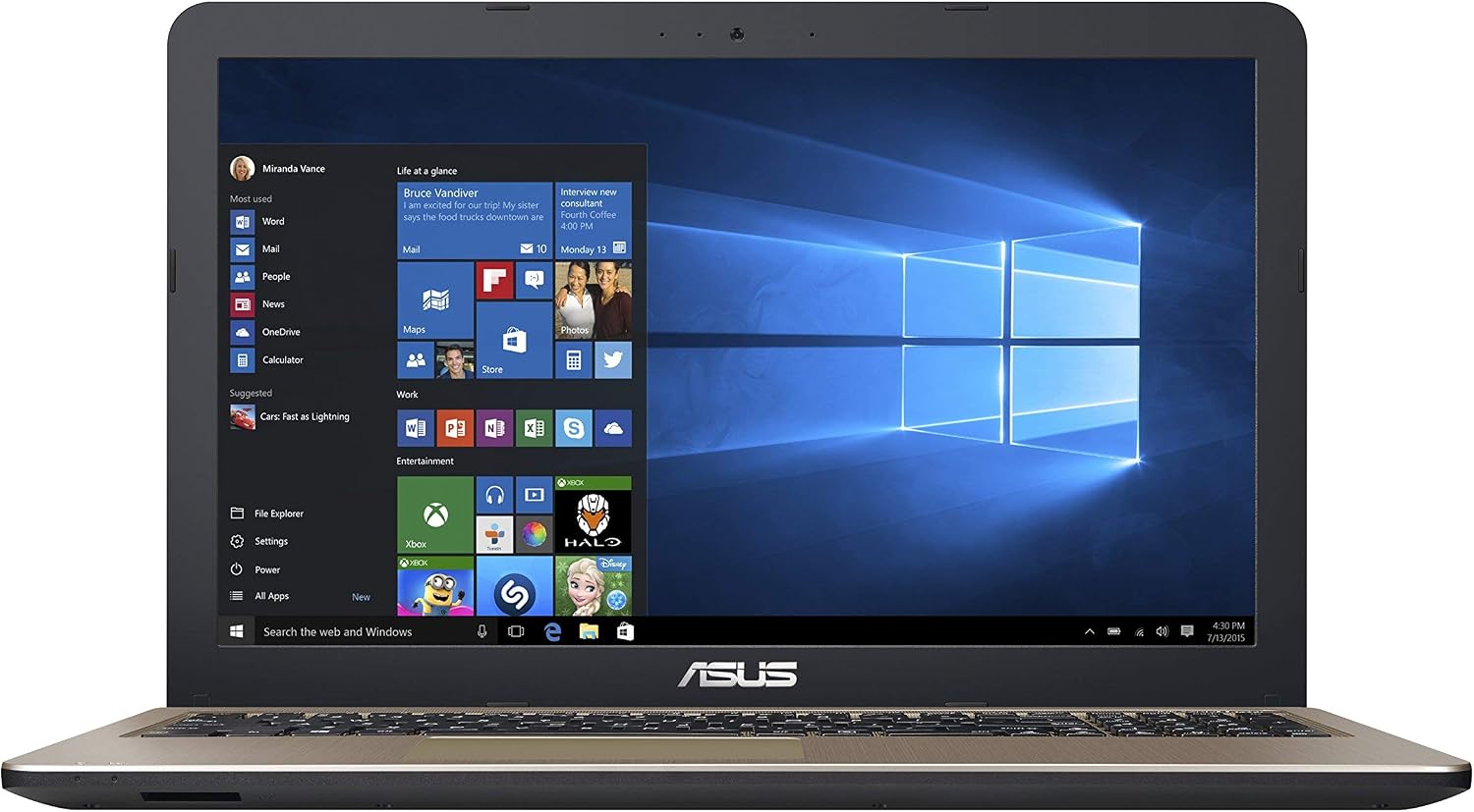 ASUS VivoBook X540NA 15.6 Inch HD Laptop Chocolate Black Intel Celeron N3350U Processor, 4 GB RAM, 1 TB Hard Drive, Windows 10, Grey X540NA-GQ074T