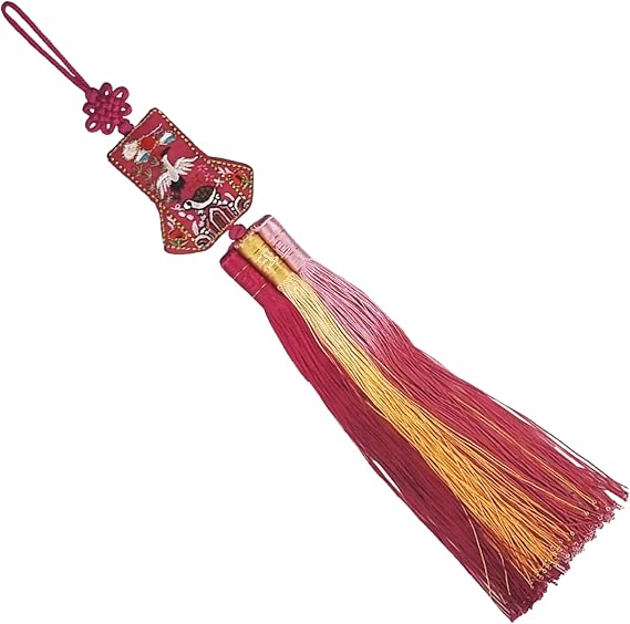 Korean Turtle & Crane Norigae - Traditional Embroidered Good Luck Charm with Tassel - Hanbok Pendant Accessory (Hot Pink)