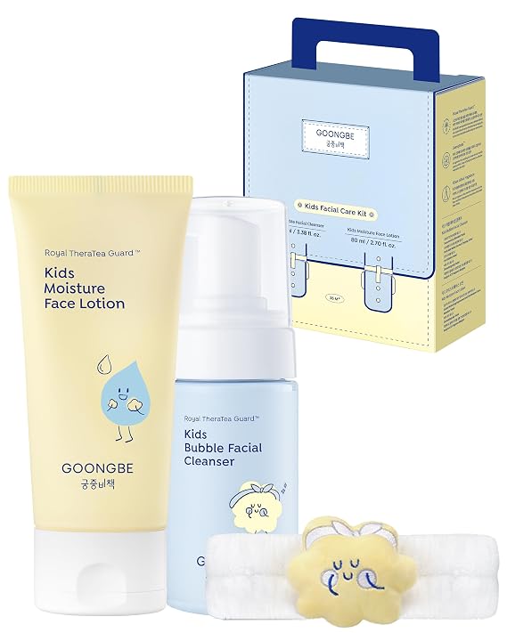 GOONGBE Kids Facial Care Kit - Korean Low pH Bubble Facial Cleanser & Moisture Face Lotion - Face Wash & Moisturizer Set with Cica & Panthenol - Allergen-Free Formula 3.38 fl.oz. & 2.7 oz.