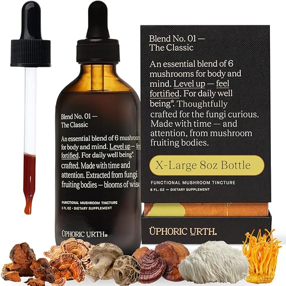 Blend No.1-6 Mushroom Blend Tincture Reishi, Chaga, Lions Mane, Turkey Tail, Cordyceps, Shiitake, Natural Support Immunity Booster, Increase Energy & Cognitive Function (240 Servings)