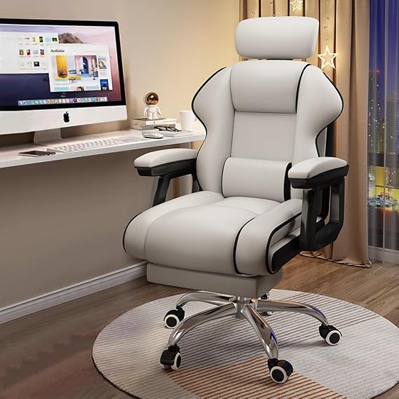 Executive Computer Chair Home Office Desk Chair,Adjustable Angle, Ergonomic Adjustable Height PU Leather Chairs with Cushions Armrest for Long Time Seating-High Office Chair with Footrest
