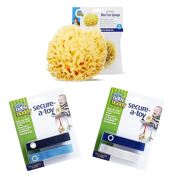 Baby Buddy Care Bundle Natural Wool Sea Sponge Newborn, Blue White (1 Pack)