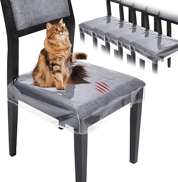 6 Pack Plastic Seat Covers for Dining Chairs, Plastic Chair Covers for Dining Chairs, PVC Seat Chair Protector, Waterproof Kitty Scratch Resistant Vinyl Chair Covers for Most 20-22 Inch Seats