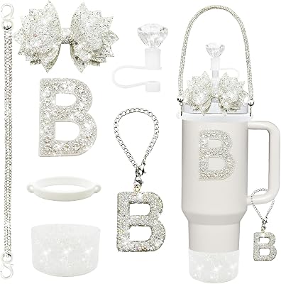 JINGSEN Stanley Cup Accessories,Shiny Set,Including Water Bottle Handle Straps,Straw Covers,Letter Water Cup Ornaments and Other Accessories,Suitable for 30&40oz Water Cups