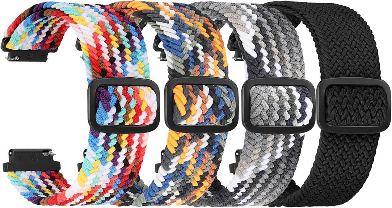 4 Pack Braided Stretchy Adjustable Straps 16mm 18mm Quick Release for Women Men,Sport Elastic Nylon Cloth Wristbands Band Width 16mm 18mm