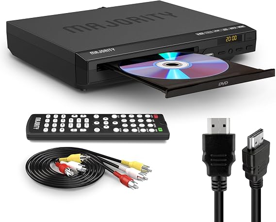 HDMI DVD Player for TV | 1080P Region Free DVD Players for Smart TV | Mini DVD Player with USB, CD & MP3 | HDMI Cable, RCA Cable & Remoted Control Included | MAJORITY DVD Player