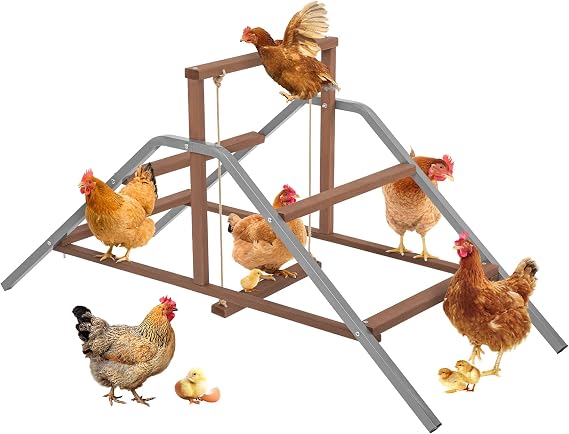 PETSFIT Chicken Perch, Solid Wood & Rustproof Iron Roosting Bar with Swing