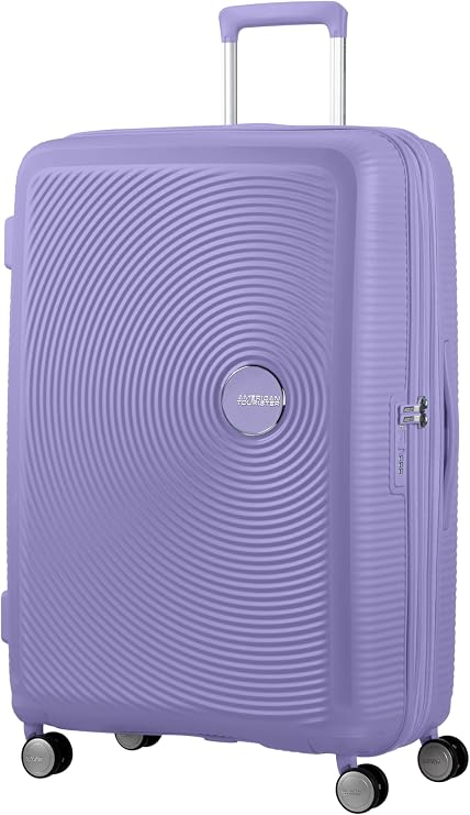 American Tourister Soundbox - Hard Shell Suitcase Large, 77 cm - Trolley Suitcase with 4 Wheels, TSA Lock, Expandable & Light, 97/110L, Lavender (Lavender)