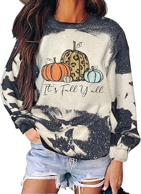 CHUNTIANRAN Its Fall Yall Bleached Sweatshirt for Women Halloween Pumpkin Graphic Pullover Top Thanksgiving Sweatshirt