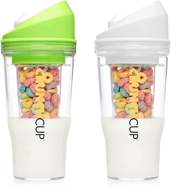 CRUNCHCUP Bundle & Save on Two Portable Cereal Tumblers - No Spoon, No Bowl, It's Cereal on the Go [Green & White]