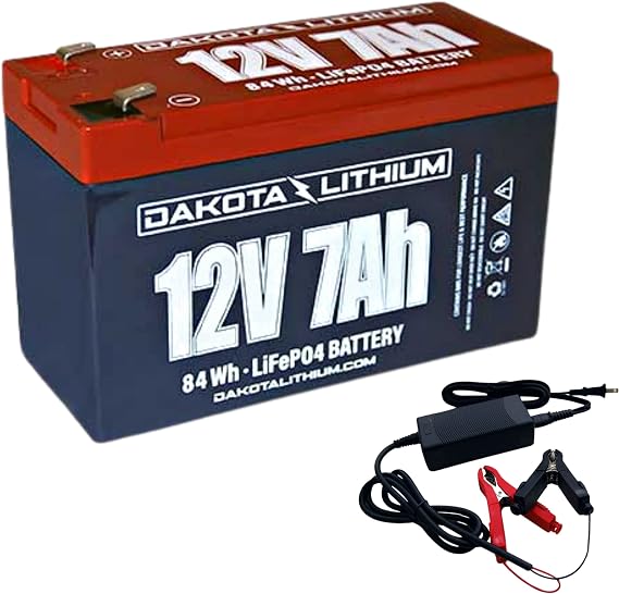Dakota Lithium - 12V 7Ah LiFePO4 Deep Cycle Battery with 12V 3 Amp Charger - 2000+ Cycles - Built in BMS - For Ice Fishing, Fish Finders, Solar, Outdoor.