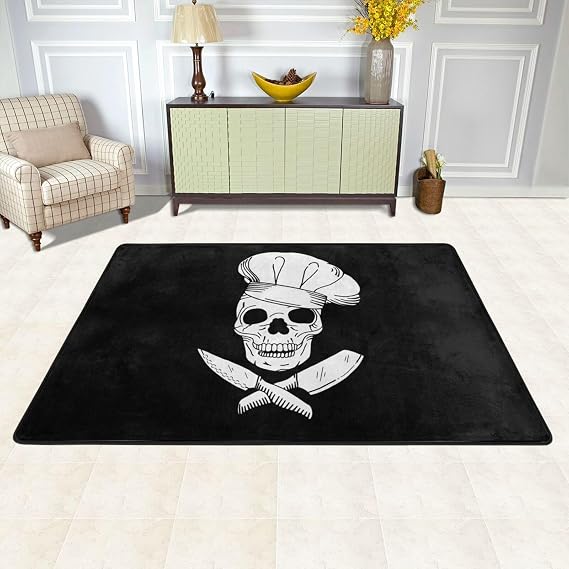 NEZIH Skull Knives Chef Mesh Luxury Rug for Bedroom Living Room, Area Rubber Backing Non Slip Mat