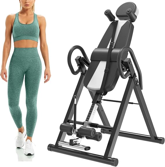 Solid inversion table for back pain relief - 330lb capacity folding decompression table for lumbar stretching