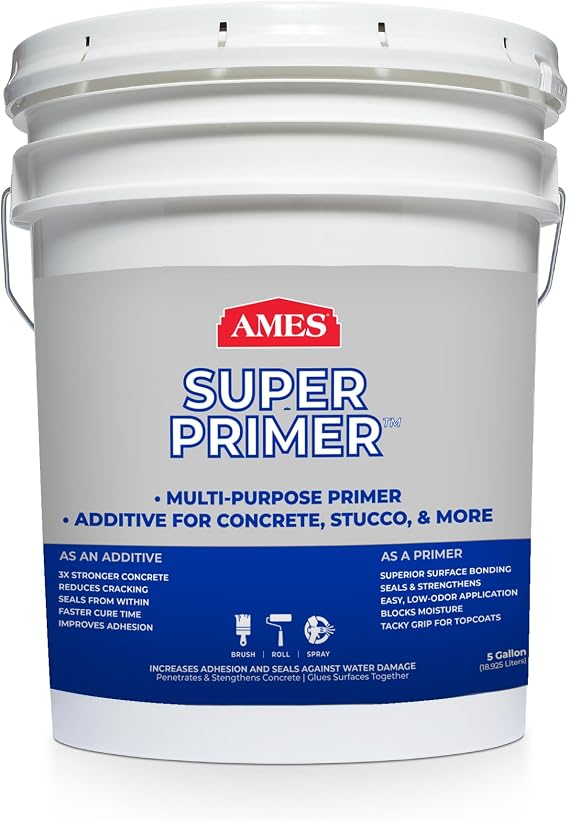 Ames Super PrimerTM - 5 Gallon Multi-Surface Acrylic Primer - Clear, Powerful Membrane Perfect for Wood, Tile, Concrete and More - Made in the USA