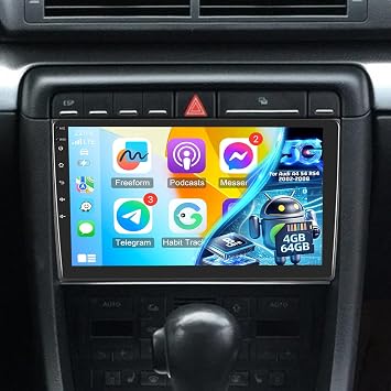 4+64G Android Car Stereo for Audi A4 S4 RS4 2004 2005 2006 2007 2008-9 Inch IPS Touchscreen Radio with Wireless Carplay & Android Auto, 32 EQ DSP/WiFi/GPS/SWC +AHD Rear View Camera