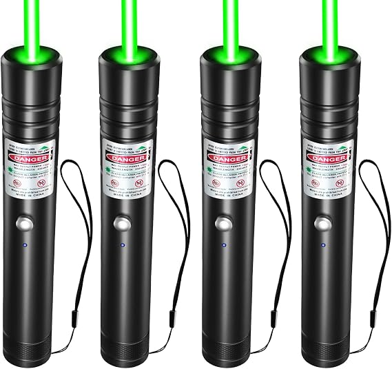 [4 Packs] Rechargeable Green Laser Pointer High Power Green Beam Laser Light Long Distance Range For TV/LED/LCD Screens Tactical Flashlights Presentation Office/Outdoors/Astronomic/Construction [001]