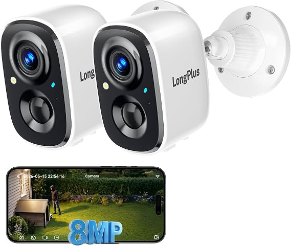 LongPlus 4K Wireless Outdoor Security Camera, WiFi6 Battery Security Camera