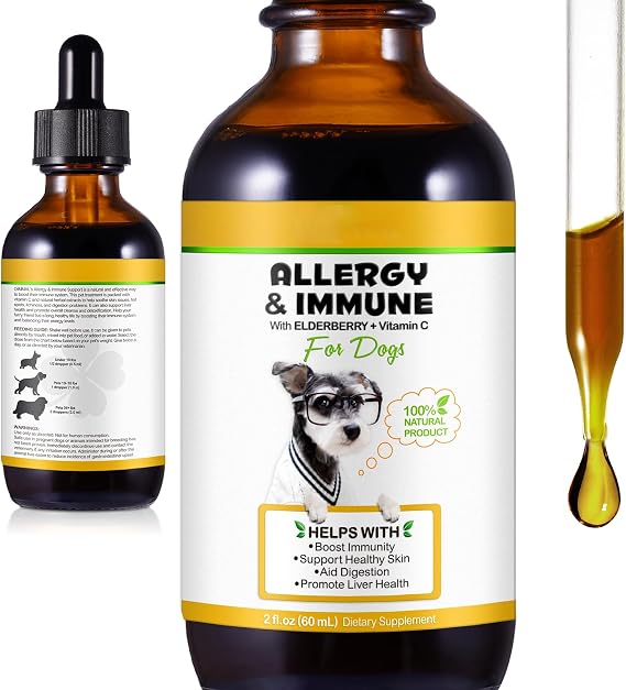 Allergy & Itch Relief Liquid for Dogs, Anti Itch Liquid Supplement Soothes Itchy Skin, Ears, Paws from Allergies, Supports Skin & Coat Health - 60ml