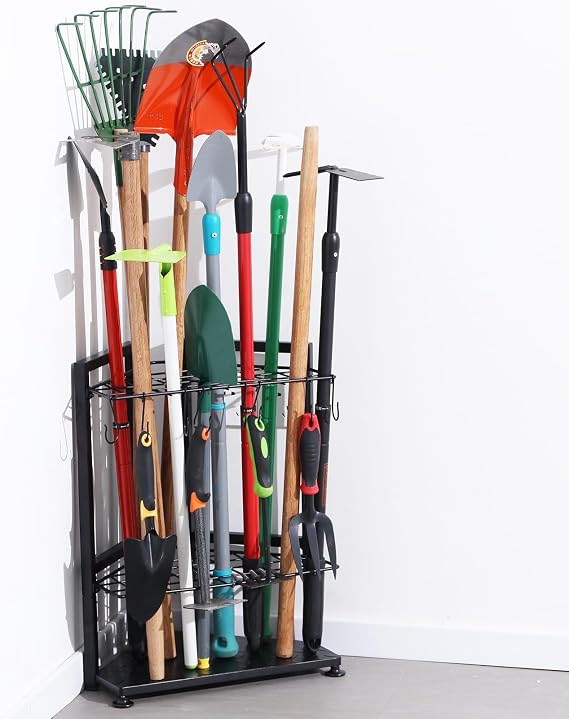 Triangle Yard Tool Organizer,Corner Rack for Garage Storage Organization,Free Standing Garden Tool Holder.Solid Metal.