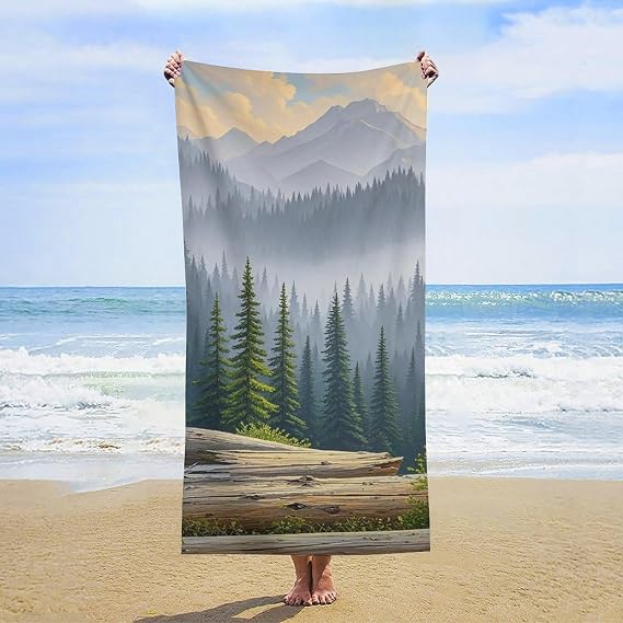 Wushan Pine Tree Beach Towel 31.5"X63" Oversized Quick Dry Pool Towels Soft Absorbent Microfiber Bath Towels Sand Free, Personalized Beach Blanket Lightweight Towel for Travel Swimming