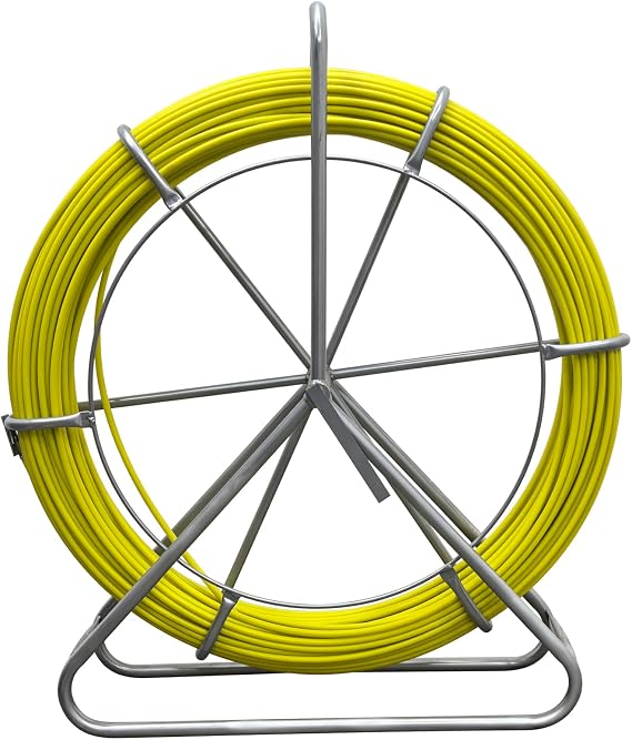 INTBUYING 8mm 100m(0.31in 328ft) Fish Tape Fiberglass Duct Rodder Fishtape Wire Puller with Steel Reel Stand and Brake, Electrical Fish Tape for Telecom, Wall and Floor Conduit