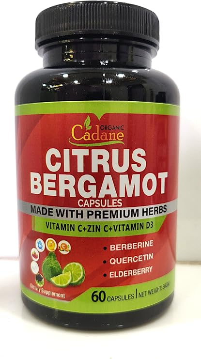 Organic Cadane Citrus Bergamot Extract Capsules & VitC, D3, Zin.C, Berberine, Quercetin, Elderberry, Bromelain, Nettle, Olive and More | Support Overall Health, Immune System, 60capsules