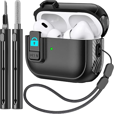 Ljusmicker for AirPods Pro Case with Cleaner Kit,Military Hard Case with Secure Lock for Apple AirPods Pro 2nd1st Generation for Women Men,AirPod Pro 21 Gen Case with Lanyard 202320222019-Black