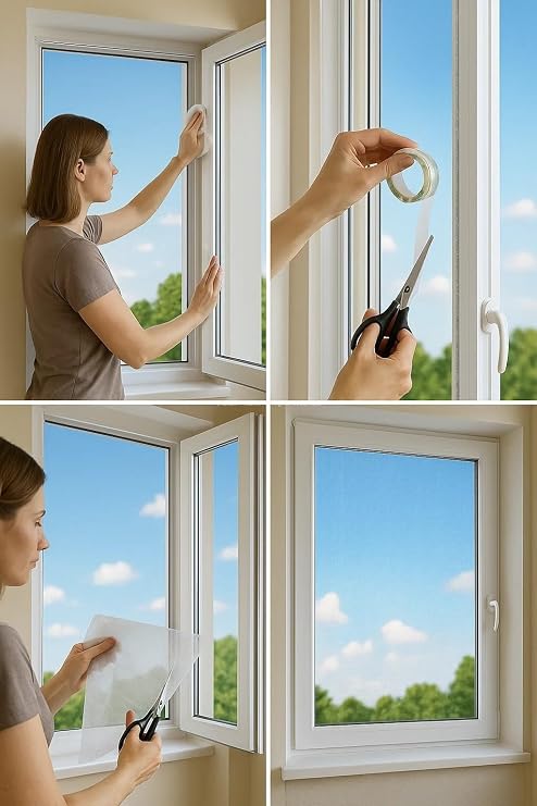 Çift Kanat Pratik Sineklik, 1,25  m x 1,5 m Tül, Kapı & Pencere Uyumlu, Kolay Montaj, Pratik, 5,5 m Yapıştırma Bantlı