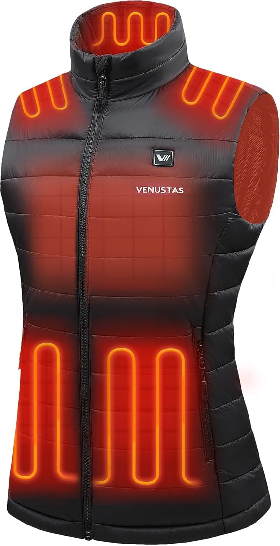 Venustas Women's Heated Vest with Battery, Lightweight Quilted Vest | Up to 10-hour runtime 2.5-hour fast charging Water-resistant fabric 3 heat settings Machine washable