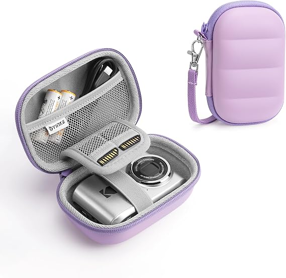 Digital Camera Case for CAMKORY/KODAK PIXPRO with SD Card Storage, Violet | Small Hard Shell Bag Compatible with CAMKORY DC403/ KODAK PIXPRO FZ55/ FZ45/ STUOGYUM DC402-AF for Travel