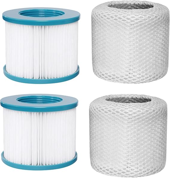 2 Pack Hot Tub Filter, Replacement Cartridge with Cover | Spa Filters Hot Tub Accessory for Inflatable Pool, White