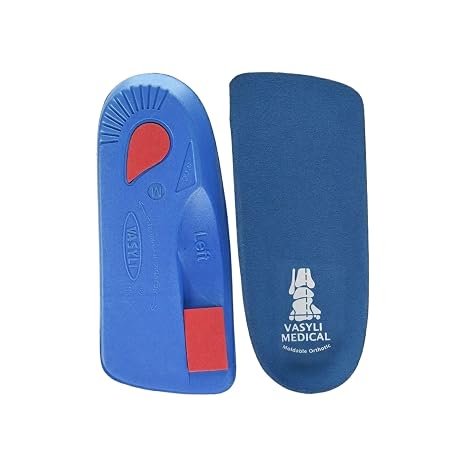 Vasyli Custom 3/4 Length Insoles, Blue, Medium, Fast & Effective Pain Relief, Customized Biomechanical Alignment, Medium Density, General Orthotic Needs, Everyday Walking Shoes, Heat Moldable | Orthotic insoles with arch support and heel grid stability for biomechanical control and all day comfort