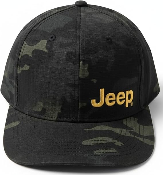 Jeep Officially Licensed Black Camo Hat | Structured Snapback Cap for Men | Ripstop Fabric