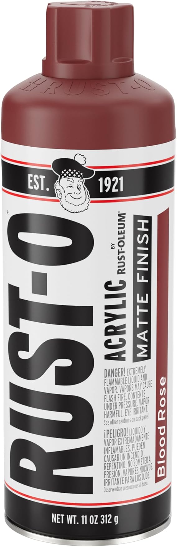 Rust-Oleum Rust-O Acrylic Artist Spray Paint, Matte Blood Rose | Weather Resistant | UV Resistant | Multi Surface (Concrete, Wood, Brick) | For Murals & Street Art
