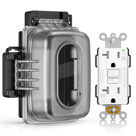 ELEGRP Outdoor GFCI Outlet with Extra-Duty in Use Cover, 20 Amp TRWR Self-Test GFI Receptacle, 1 Gang Weather Resistant in-Use Cover, Lockable, Horizontal/Vertical Mount, UL Listed, 1 Pack, White