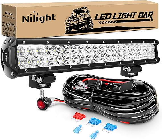 Nilight - ZH006 LED Light Bar 20 Inch 126W Spot Flood Combo Led Off Road Lights with 16AWG Wiring Harness Kit-One Lead,