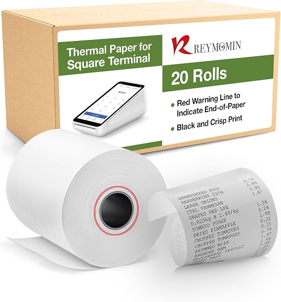 Thermal Paper Rolls Compatible with Square Terminal 20 Rolls
