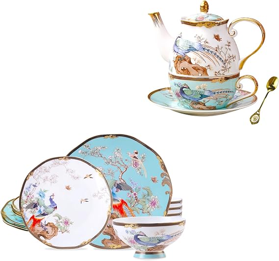 ACMLIFE Bone China 12-Piece Dinnerware Set & Teapot for One Set