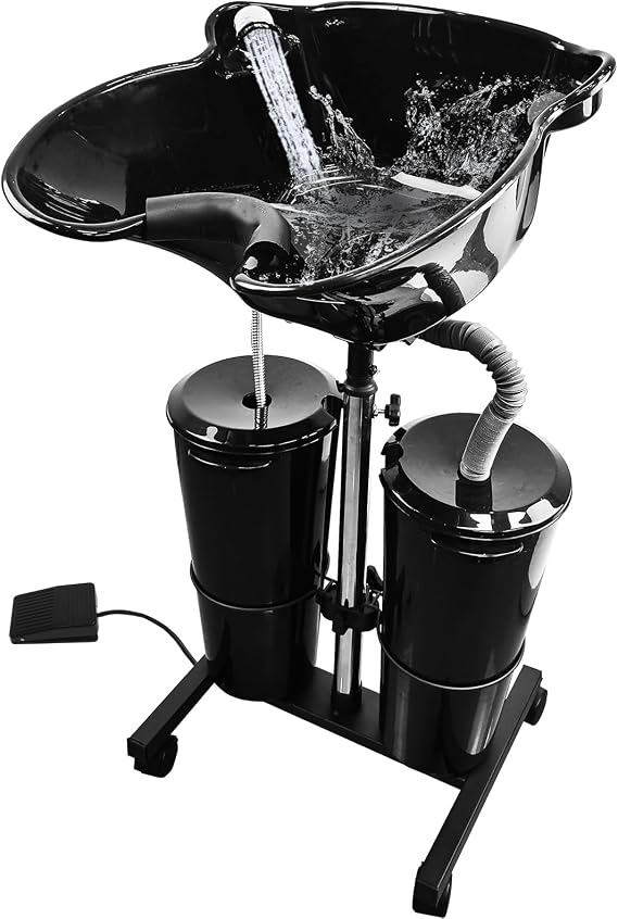 Portable Salon Basin,Mobil Deep Shampoo Sink with Electric Pump | 2 Bucket Height Adjustable Tilt Angle, Shampoo Bowl Hair Washing for Barber Shop Elderly/Pregnant Woman