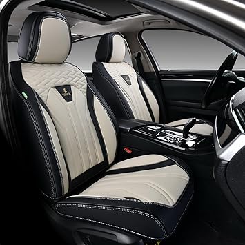 FLORICH Seat Covers for Cars, Waterproof Seat Covers, Leather Car Seat Covers 2 Pack, Universal Seat Cushion Protector for Most Cars Trucks SUV-Black&Beige